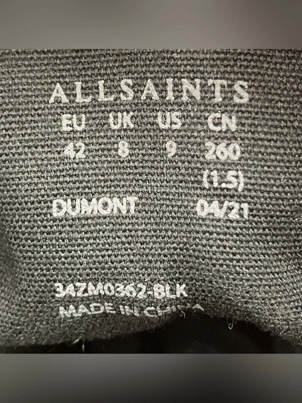 Allsaints Men’s Size 42 / 9.0 Dumont Black Canvas High Top Shoes Lace Up